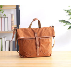 Canvas Leather Mens 13'' Khaki Side Bag Courier Bag Messenger Bag Black Shoulder Bag for Men - imessengerbags