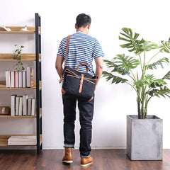 Canvas Leather Mens 13'' Khaki Side Bag Courier Bag Messenger Bag Black Shoulder Bag for Men - imessengerbags