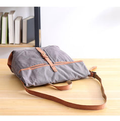 Canvas Leather Mens 13'' Khaki Side Bag Courier Bag Messenger Bag Black Shoulder Bag for Men - imessengerbags