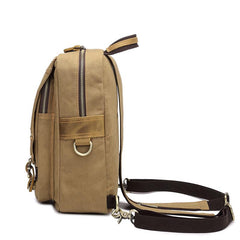 Canvas Leather Mens Mini Sling Bag Khaki Backpack One Shoulder Bag Green Chest Bag for Men - imessengerbags