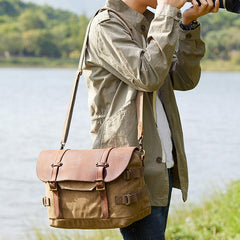 Canvas Leather Mens 14‘’ CANON CAMERA Messenger Bag NIKON CAMERA Side BAG DSLR CAMERA BAG