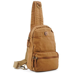 Canvas Brown Mens Sling Bag Khaki Chest Bag One Shoulder Backpack for Men - imessengerbags