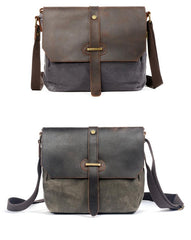 Waxed Canvas Leather Gray Mens Small Side Bag Green Shoulder Bag Messenger Bag For Men - imessengerbags