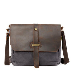 Waxed Canvas Leather Gray Mens Small Side Bag Green Shoulder Bag Messenger Bag For Men