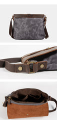 Waxed Canvas Leather Gray Mens Small Side Bag Green Shoulder Bag Messenger Bag For Men