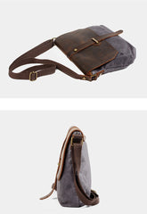 Waxed Canvas Leather Gray Mens Small Side Bag Green Shoulder Bag Messenger Bag For Men