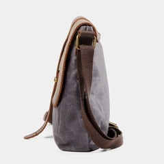 Waxed Canvas Leather Gray Mens Small Side Bag Green Shoulder Bag Messenger Bag For Men - imessengerbags