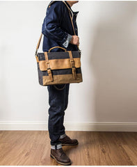 Canvas Leather Mens Side Bag Black 14'' Briefcase Gray Postman Bag Messenger Bag for Men - imessengerbags