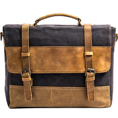 Canvas Leather Mens Side Bag Black 14'' Briefcase Gray Postman Bag Messenger Bag for Men - imessengerbags