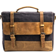 Canvas Leather Mens Side Bag Black 14'' Briefcase Gray Postman Bag Messenger Bag for Men