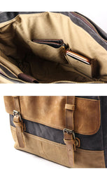 Canvas Leather Mens Side Bag Black 14'' Briefcase Gray Postman Bag Messenger Bag for Men - imessengerbags