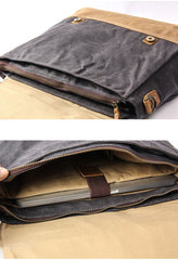 Canvas Leather Mens Side Bag Black 14'' Briefcase Gray Postman Bag Messenger Bag for Men - imessengerbags