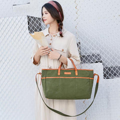 Canvas Leather Mens Simple Portable Caramel Tote Bag Shoulder Bag Army Green Diagonal Bag for Men - imessengerbags