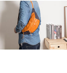 Canvas Leather Mens Sling Bag Dark Gray Chest Bag One Shoulder Backpack for Men - imessengerbags