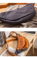 Canvas Leather Mens Sling Bag Dark Gray Chest Bag One Shoulder Backpack for Men - imessengerbags