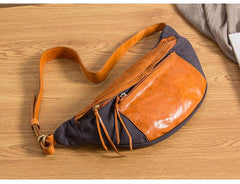 Canvas Leather Mens Sling Bag Dark Gray Chest Bag One Shoulder Backpack for Men - imessengerbags