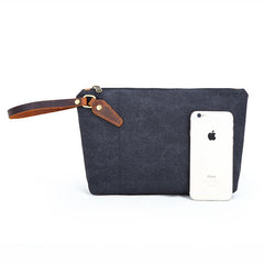 Canvas Leather Mens Small Black Storage Bag Green Clutch Bag Brown Envelope Bag for Men - imessengerbags