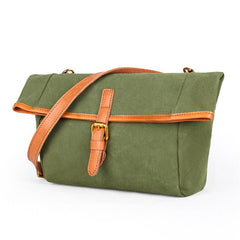Canvas Leather Mens Womens Small Brown Messenger Bag Shoulder Bag Green Side Bag for Men - imessengerbags