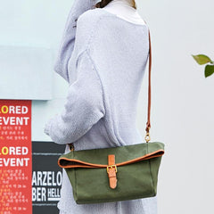 Canvas Leather Mens Womens Small Brown Messenger Bag Shoulder Bag Green Side Bag for Men - imessengerbags