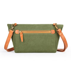 Canvas Leather Mens Womens Small Brown Messenger Bag Shoulder Bag Green Side Bag for Men