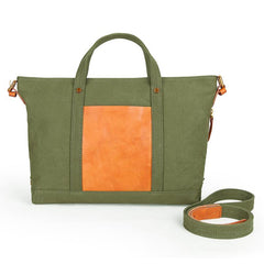 Canvas Leather Mens Womens Small Handbag Caramel Tote Bag Shoulder Bag Green Side Bag for Men - imessengerbags