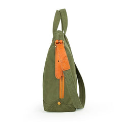 Canvas Leather Mens Womens Small Handbag Caramel Tote Bag Shoulder Bag Green Side Bag for Men - imessengerbags