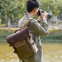 GREEN LARGE CANVAS WATERPROOF MENS CANON CAMERA BACKPACK NIKON CAMERA BAG DSLR CAMERA BAG FOR Women - imessengerbags