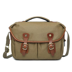 Canvas Leather Mens 14'' Waterproof Army Green CANON CAMERA Khaki Messenger Bag NIKON CAMERA Side BAG DSLR CAMERA BAG