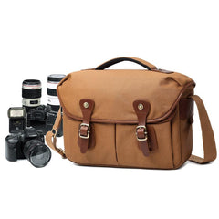 Canvas Leather Mens 14'' Waterproof Army Green CANON CAMERA Khaki Messenger Bag NIKON CAMERA Side BAG DSLR CAMERA BAG