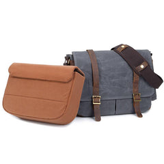 Canvas Leather Mens Waterproof 14'' Green CANON CAMERA Khaki Messenger Bag NIKON CAMERA Side BAG Gray DSLR CAMERA BAG - imessengerbags