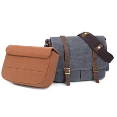 Canvas Leather Mens Waterproof 14'' Green CANON CAMERA Khaki Messenger Bag NIKON CAMERA Side BAG Gray DSLR CAMERA BAG