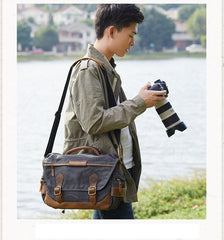 GREEN Waterproof CANVAS 14'' MENSCANON CAMERA SIDE BAG NIKON CAMERA SHOULDER BAG DSLR CAMERA MESSENGER BAG FOR MEN - imessengerbags