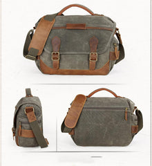 GREEN Waterproof CANVAS 14'' MENSCANON CAMERA SIDE BAG NIKON CAMERA SHOULDER BAG DSLR CAMERA MESSENGER BAG FOR MEN - imessengerbags