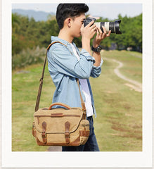 GREEN Waterproof CANVAS 14'' MENSCANON CAMERA SIDE BAG NIKON CAMERA SHOULDER BAG DSLR CAMERA MESSENGER BAG FOR MEN