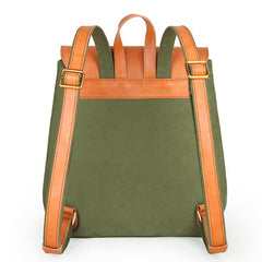 Canvas Leather Mens Women Student Backpack Army Green Travel Backpack Caramel College Backpack for Men - imessengerbags