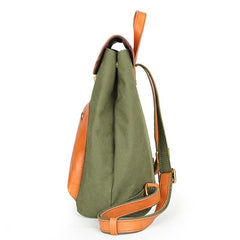 Canvas Leather Mens Women Student Backpack Army Green Travel Backpack Caramel College Backpack for Men - imessengerbags