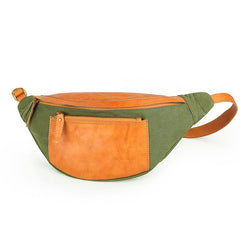 Canvas Leather Mens Caramel Waist Bag Army Green Fanny Pack Hip pack Chest Bag For Men - imessengerbags