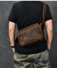 Vintage Leather Mens 8' Brown Saddle Side Bag Messenger Bag Small Postman Bag For Men - imessengerbags