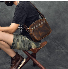 Vintage Leather Mens 8' Brown Saddle Side Bag Messenger Bag Small Postman Bag For Men - imessengerbags