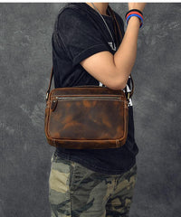 Vintage Leather Mens 8' Brown Saddle Side Bag Messenger Bag Small Postman Bag For Men - imessengerbags