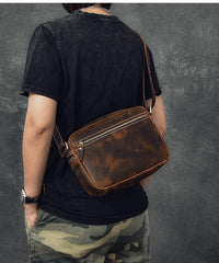Vintage Leather Mens 8' Brown Saddle Side Bag Messenger Bag Small Postman Bag For Men - imessengerbags