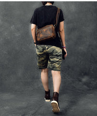 Vintage Leather Mens 8' Brown Saddle Side Bag Messenger Bag Small Postman Bag For Men - imessengerbags