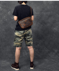 Vintage Leather Mens 8' Brown Saddle Side Bag Messenger Bag Small Postman Bag For Men - imessengerbags