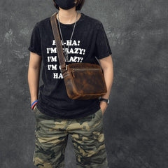 Vintage Leather Mens 8' Brown Saddle Side Bag Messenger Bag Small Postman Bag For Men - imessengerbags