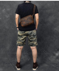 Vintage Leather Mens 8' Brown Saddle Side Bag Messenger Bag Small Postman Bag For Men - imessengerbags