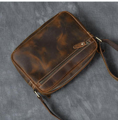Vintage Leather Mens 8' Brown Saddle Side Bag Messenger Bag Small Postman Bag For Men - imessengerbags