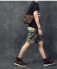 Vintage Leather Mens 8' Brown Saddle Side Bag Messenger Bag Small Postman Bag For Men - imessengerbags