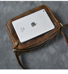 Vintage Leather Mens 8' Brown Saddle Side Bag Messenger Bag Small Postman Bag For Men - imessengerbags