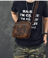 Vintage Leather Mens 8' Brown Saddle Side Bag Messenger Bag Small Postman Bag For Men - imessengerbags