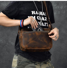 Vintage Leather Mens 8' Brown Saddle Side Bag Messenger Bag Small Postman Bag For Men - imessengerbags